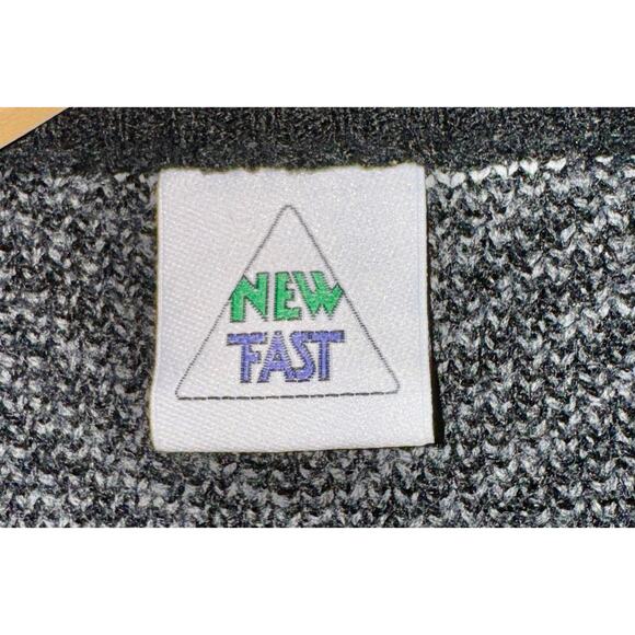 New Fast Long Crop Grandpa Sweater Color Blocked Black Gray Women's Size Medium - Picture 7 of 8